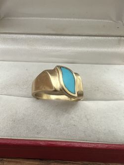 Ladies 14k Solid Gold Turquoise Ring Sz 7 