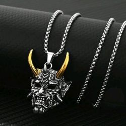 Fashionable Men Stainless Steel Punk Mask Pendant Necklace 