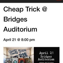 Cheap Trick Concert April 21 Claremont 2 Tix Main Floor Center Right Row M 5&7