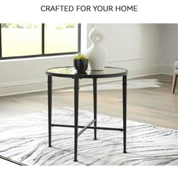 Cadeburg 26 in. Black Round Glass End Table with Finished