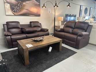 Brown Faux Leather Reclining Sofa & Loveseat Set – Floor Model Special – $899.99 + tax