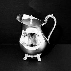 Vintage: Stamped F B Rogers:   Beautiful Silver Water Pitcher With Ice Lip And Lid