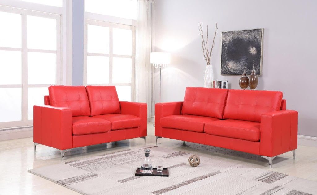 Red Leather Contemporary Sofa and Loveseat *BRAND NEW*