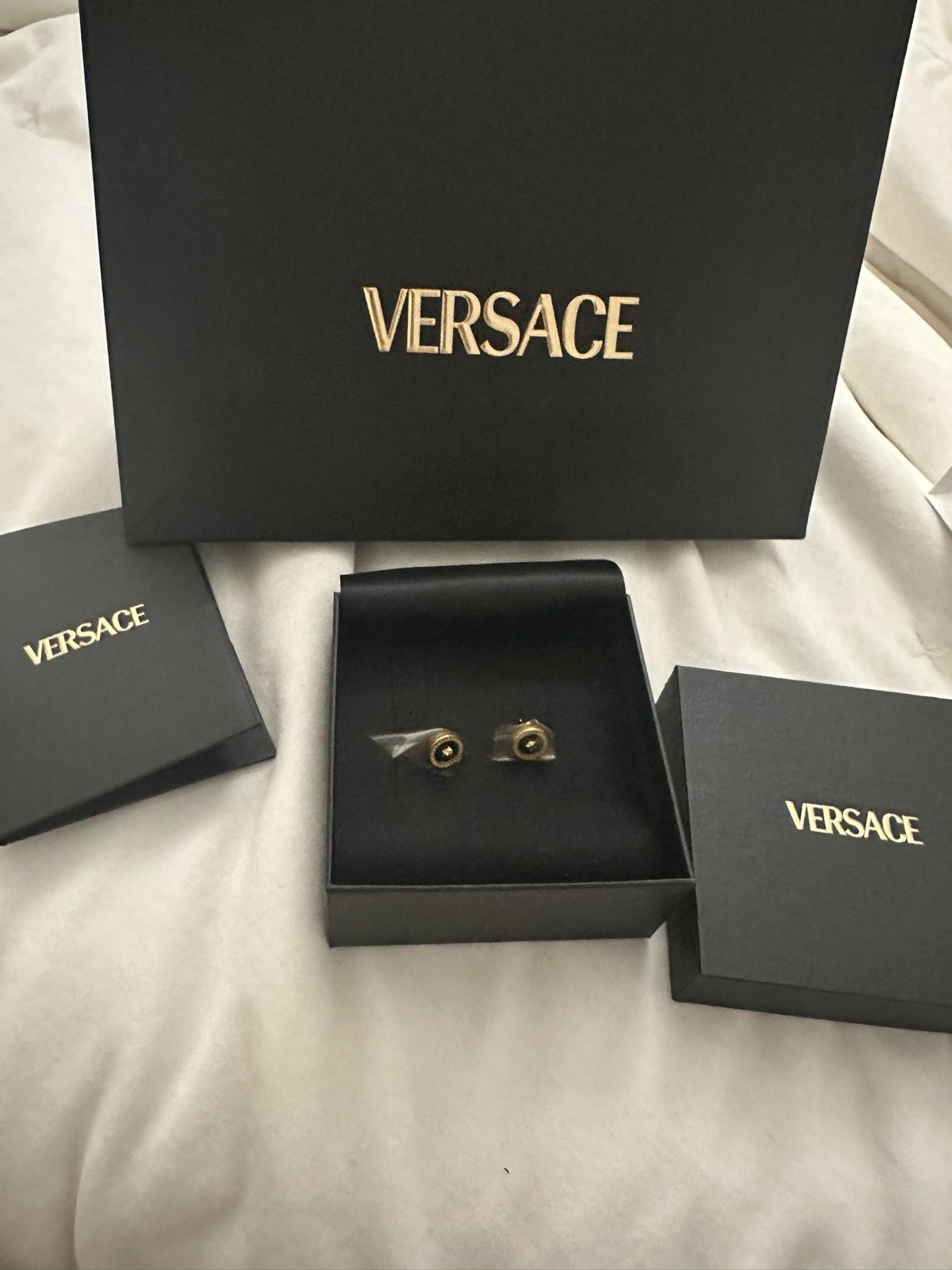 Versace Gold Medusa Stud Earrings – Brand New in Box