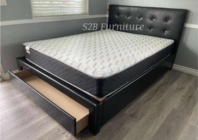 Queen Black Platform Bed With Ortho Mattress Included!!