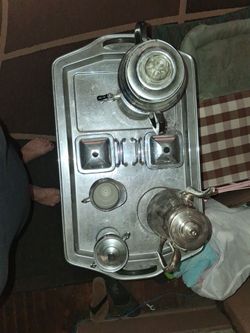Silver Metal Tea Set with Tray