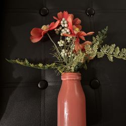 Fake Orange Flowers in Matching Vase