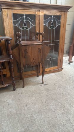 Antique Wood Sewing Cabinet with Cabriole Legs