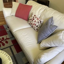 Cream Leather Sofa And Love Seat Set