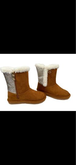 Michael Kors Girls Size 11 Brown & Silver Glitter Boots – New Faux Fur Winter Boots