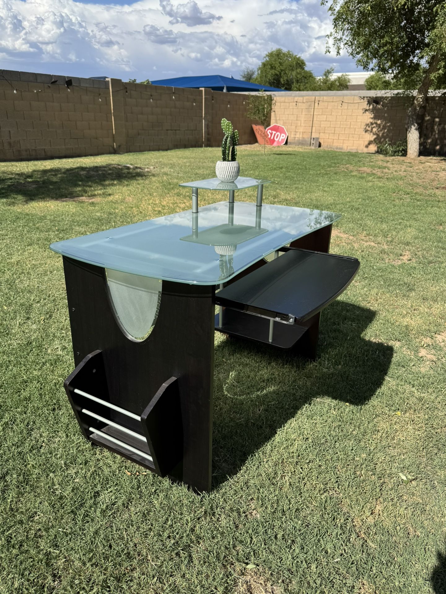 Espresso Frosted Glass Desk with Stool
