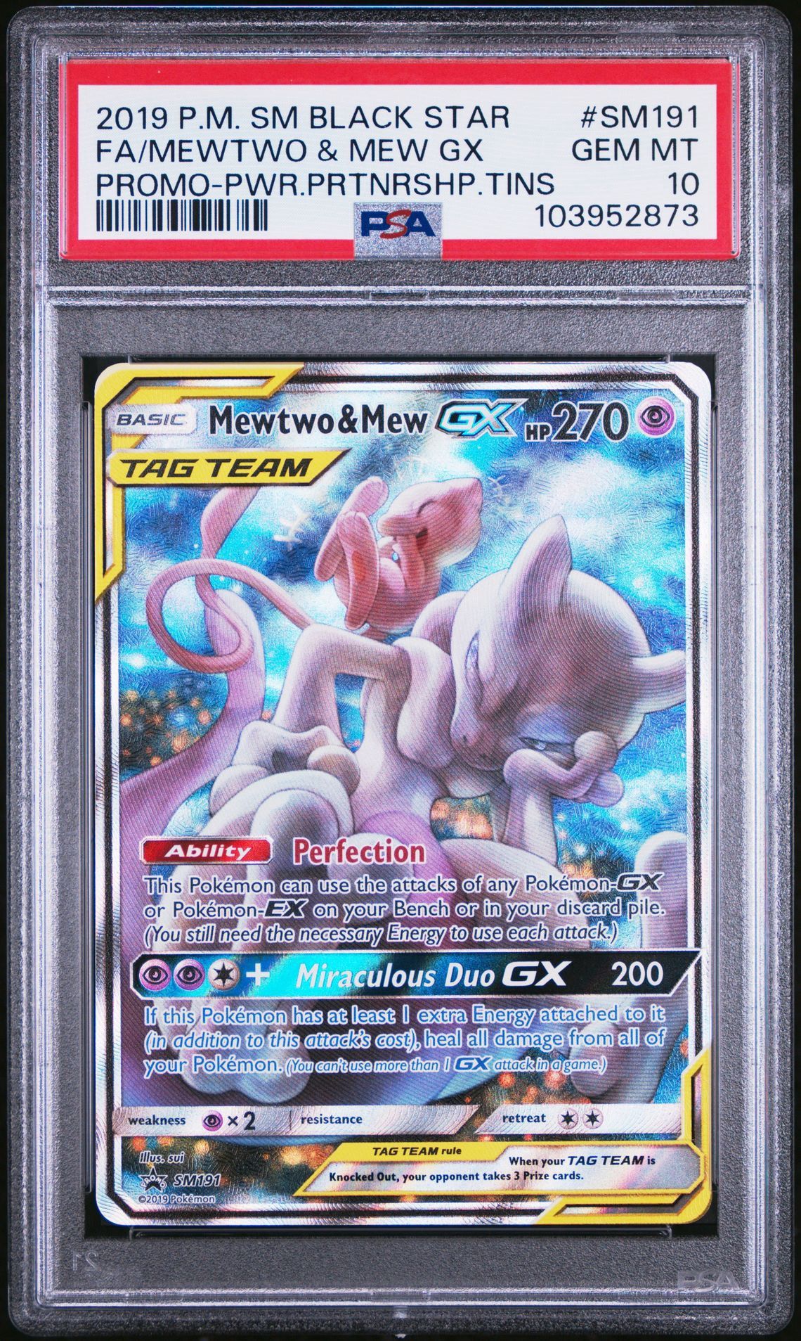 PSA 10 2019 Black Star Promo Full Art Mewtwo & Mew GX SM191