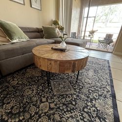 Round Wood Coffee Table with Black Metal Legs