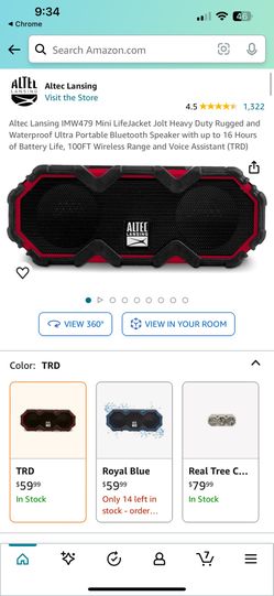 Altec Lansing IMW479 Mini LifeJacket Jolt Heavy Duty Rugged Waterproof Ultra Portable Bluetooth Speaker up to 16 Hours of Battery Life, 100FT Wireless