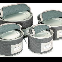 Richards China Storage Soft Quilted Zipper 4 Piece Set For Dinnerware Gray New