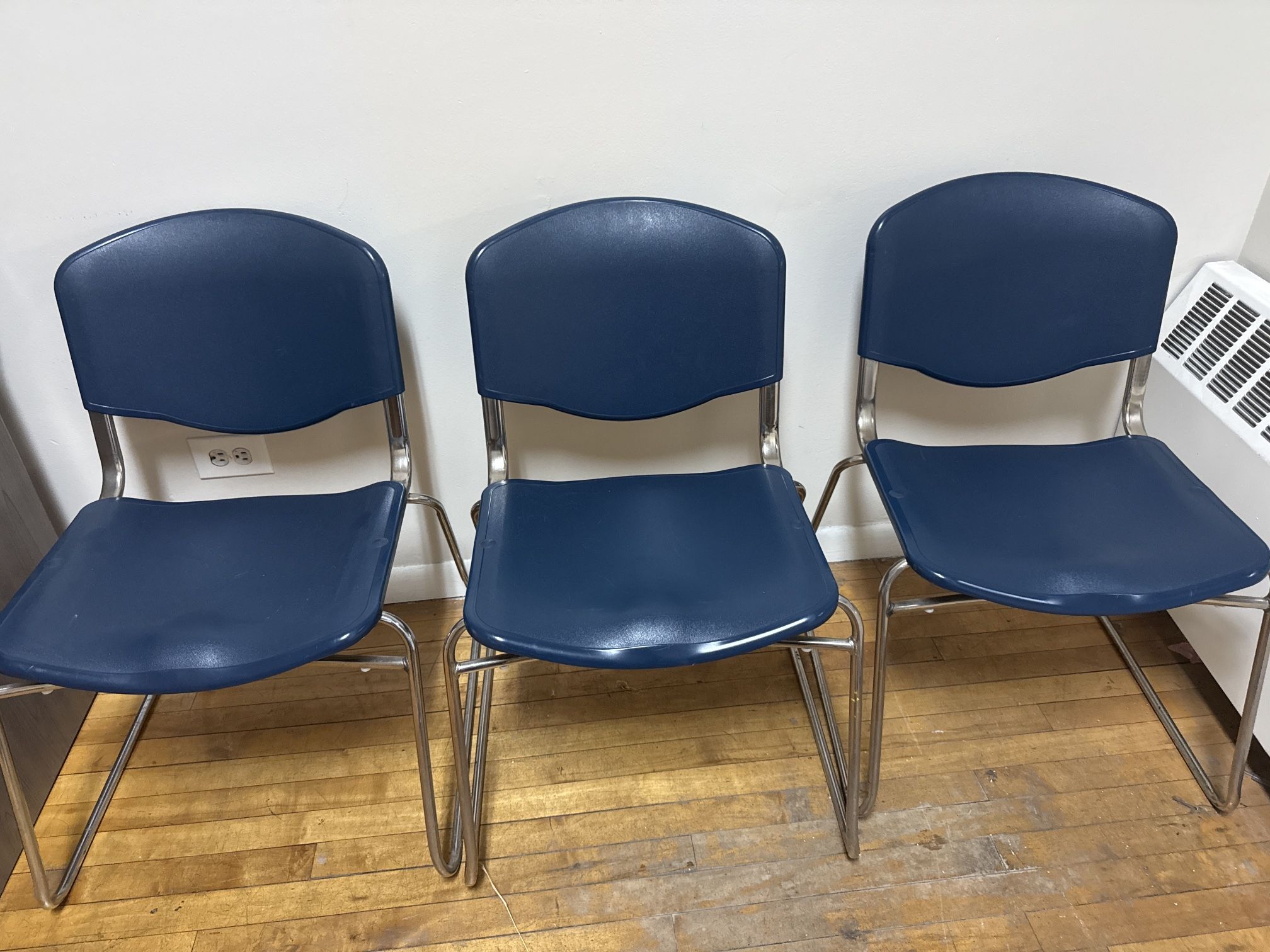 Set of 3 Navy Blue Stacking Chairs