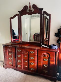 Drawer Dresser with king size head board and nightstand / solid wood