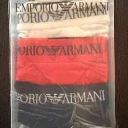 New Emporio Armani Pure Cotton Trunks 3-Pack - Black/Red/White - Size Large