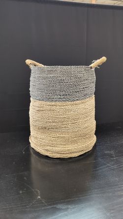 Two-Tone Woven Storage Basket with Rope Handles