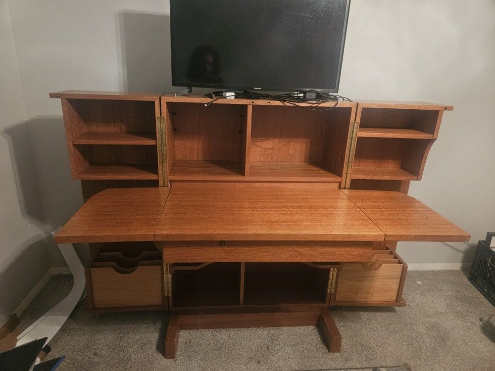 Danish Mid Century Modern Fold Up Desk Cabinet
