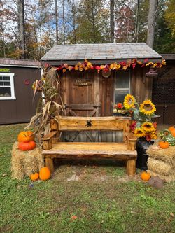 Rustic Log Wood Outdoor Bench