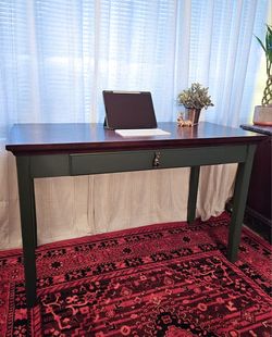 Dark Green Desk With Walnut Stained Top