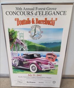 Boattails & Barrelbacks," rare framed poster with honors to 100 years of Cadillac. $100 OBO