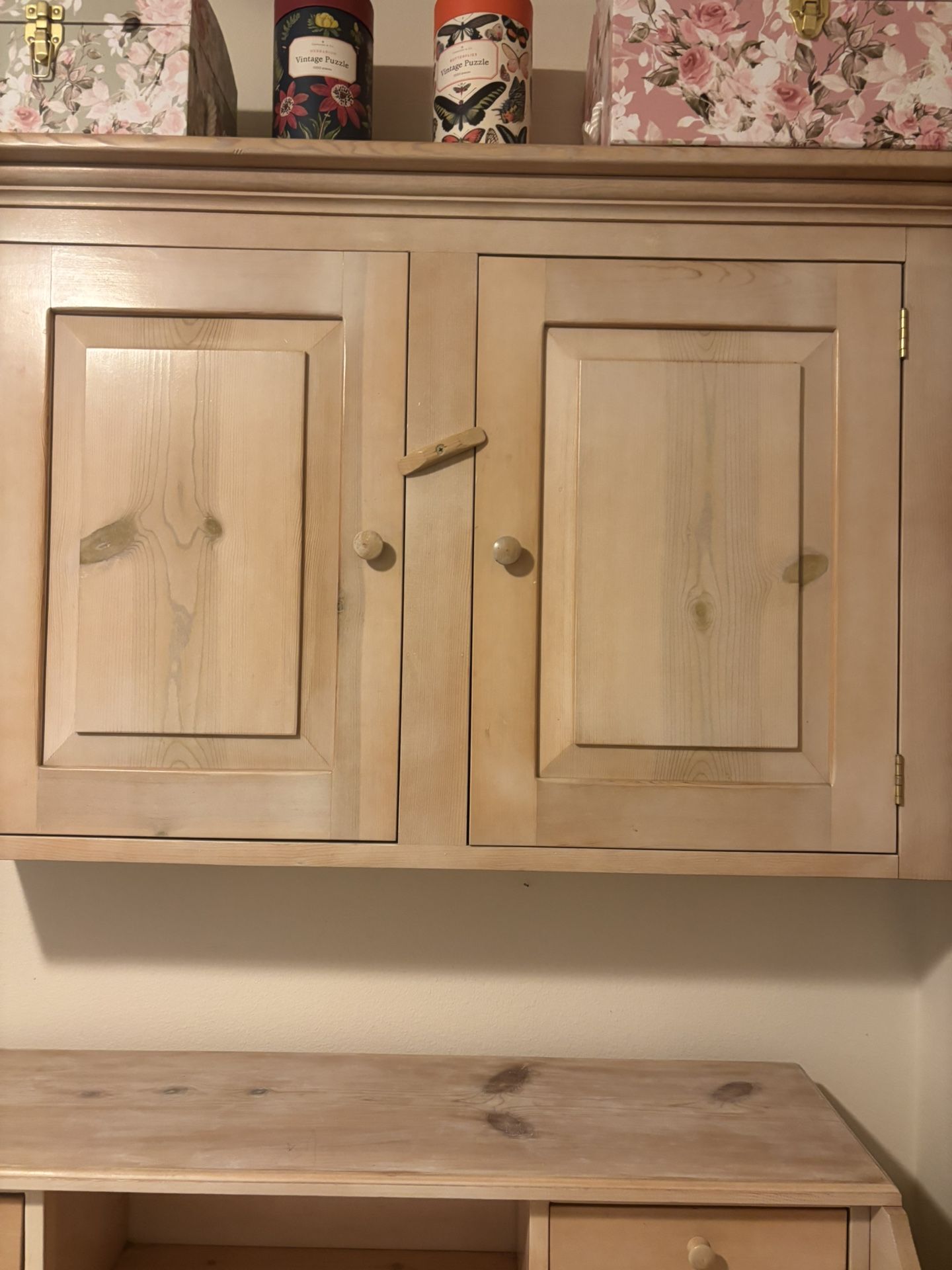 Writing Desk W/Bench And Wall Mounted Cabinet