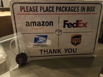 Package drop-off sign with lock for drop-box