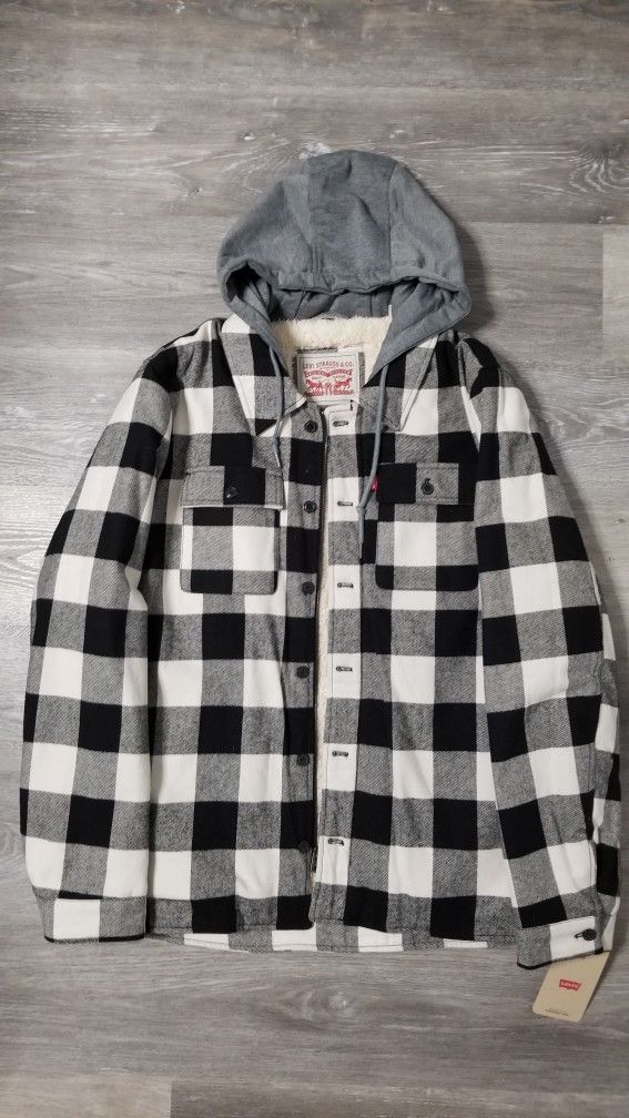 Mens Levi Sherpa Lined Flannel Jacket Size Large 