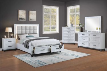 Brand New White & Grey 4pc Queen Bedroom Set (Available in Eastern King)