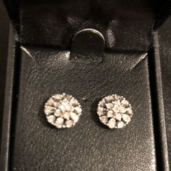 Diamond And Sterling Silver Earrings