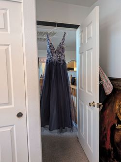Navy Blue Beaded Formal Gown