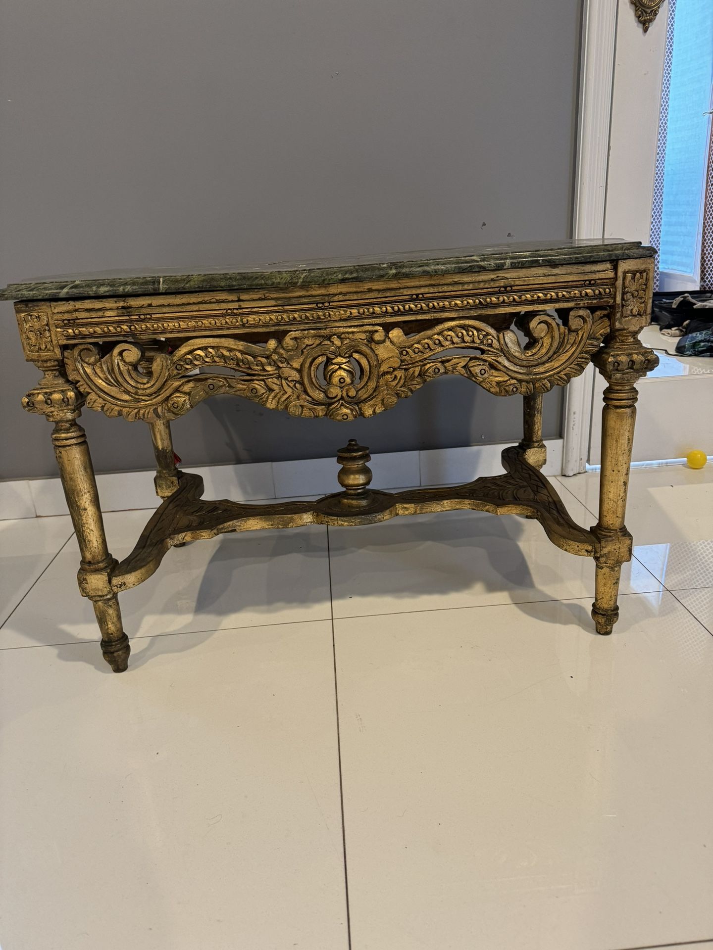 Antique Coffee Table With Green Marble