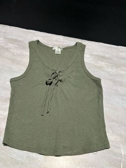 Olive Green Ribbed Lace-Up Tank Top