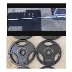New! Olympic Weight Plates and 7Ft Olympic Barb