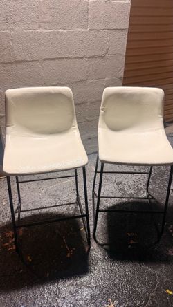 White Leather Bar Stools with Black Metal Legs – Set of 2