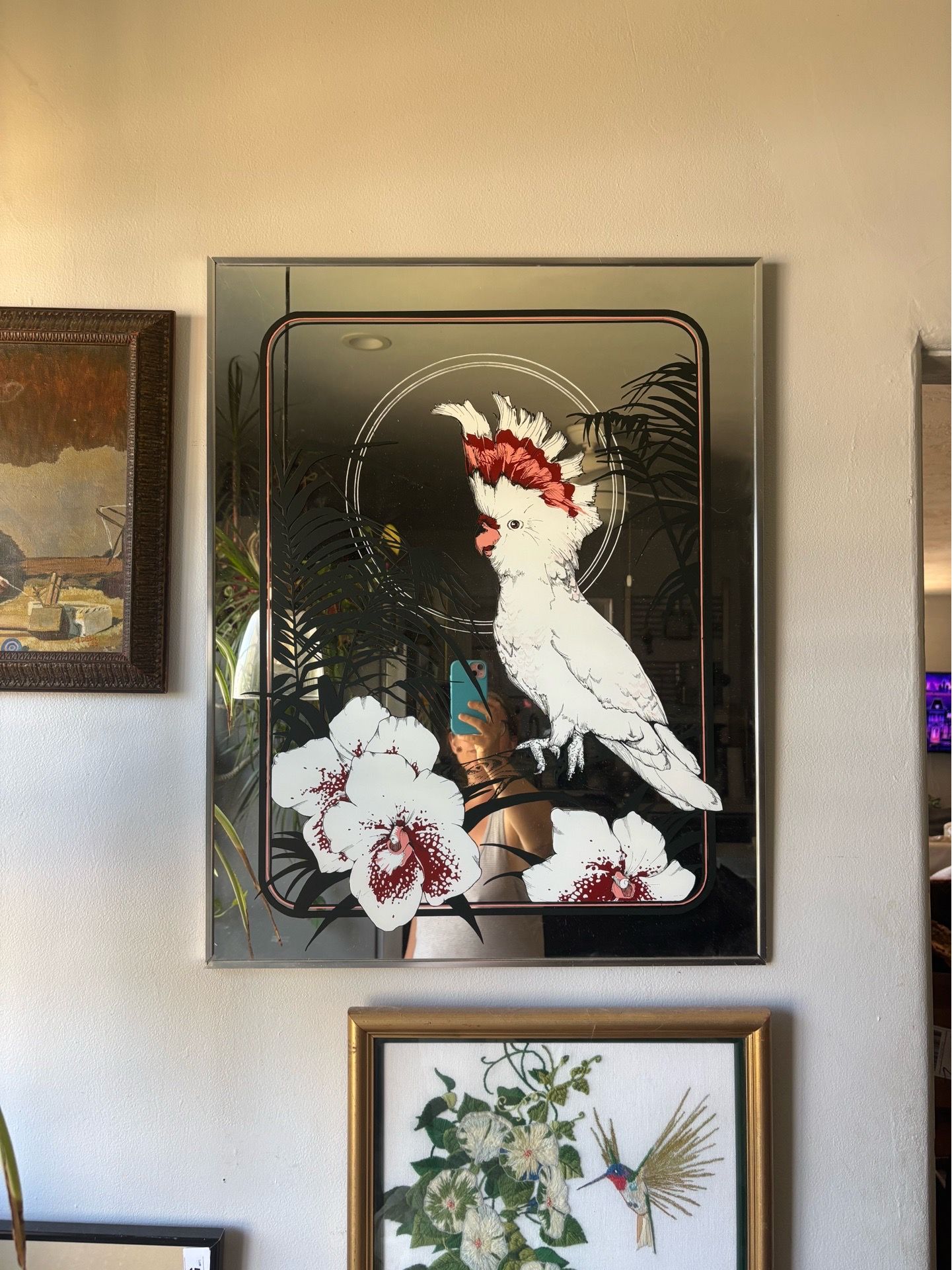Vintage Cockatoo Print on Mirror