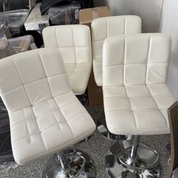 4 White  Faux Leather Counter Stools