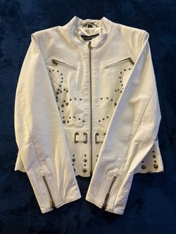 Beautiful Pamela McCoy White Leather Studded Jacket
