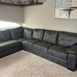 Grey Faux Leather Sectional Sofa