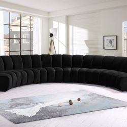 New 6pcs Black Velvet Sectional 