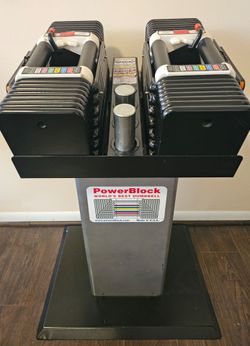 Powerblock dumbell set with rack