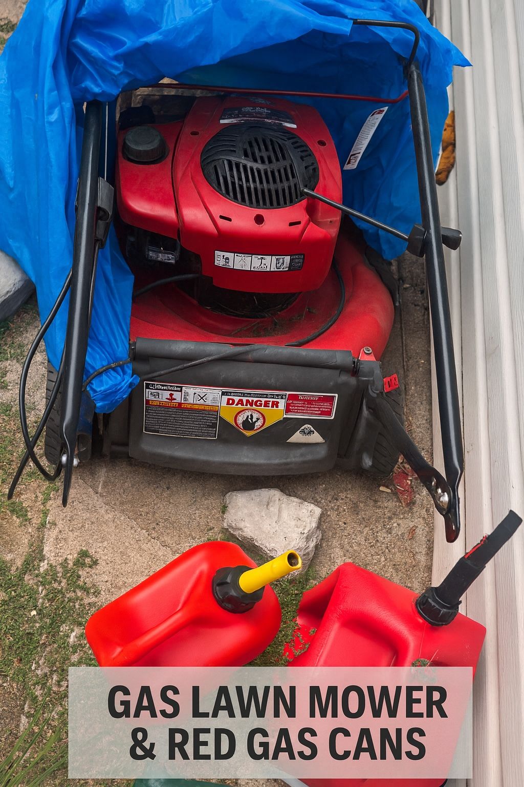 Gas Lawn Mower with A Red Gas Can