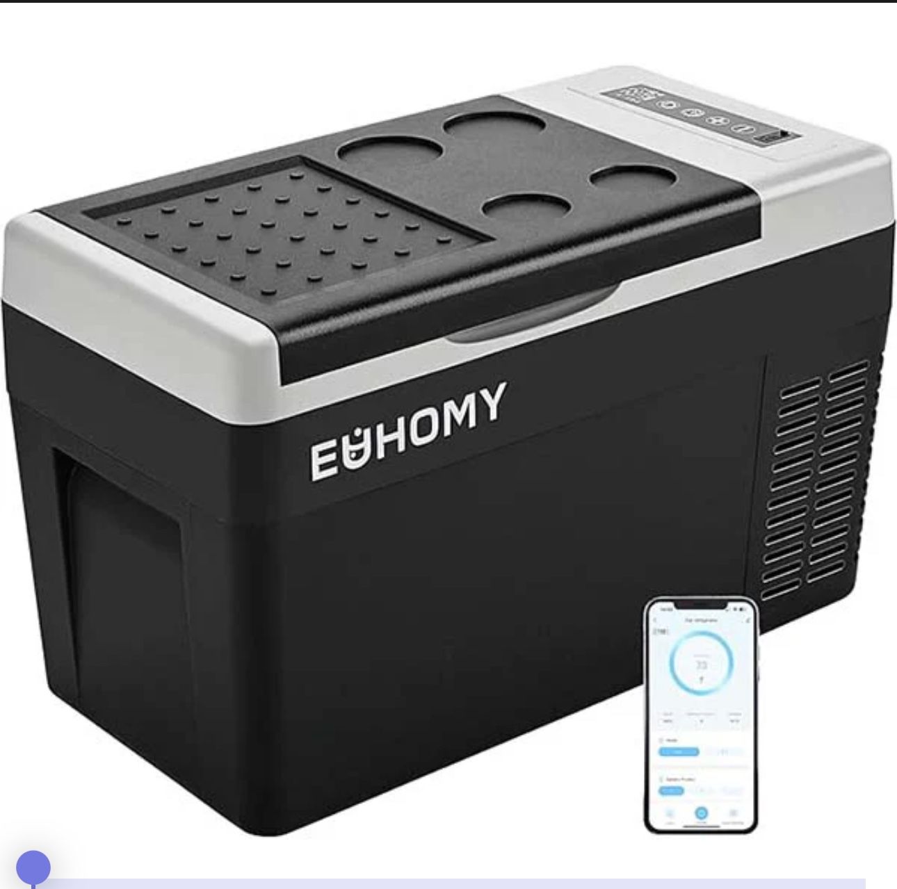 EUHOMY 12V Portable Car Refrigerator 25L with APP Control Black & Gray – Quiet Compact Travel Ready