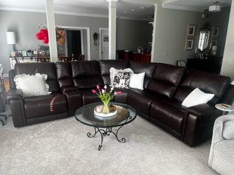 Leather Reclining Sectional | Storage Console + Wireless Charging