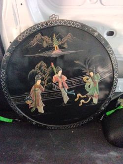 Vintage Asian Chinoiserie Round Wall Art Piece.