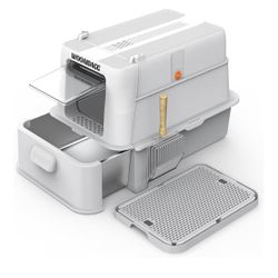 XL Enclosed Stainless Steel Cat Litter Box new in a box light gray color