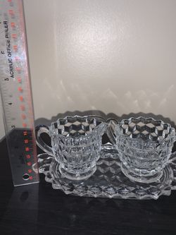 Vintage glass creamer and sugar set with tray