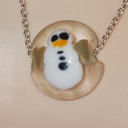 Vintage Snowman With Hearts Lampwork, 925ss 18" Necklace